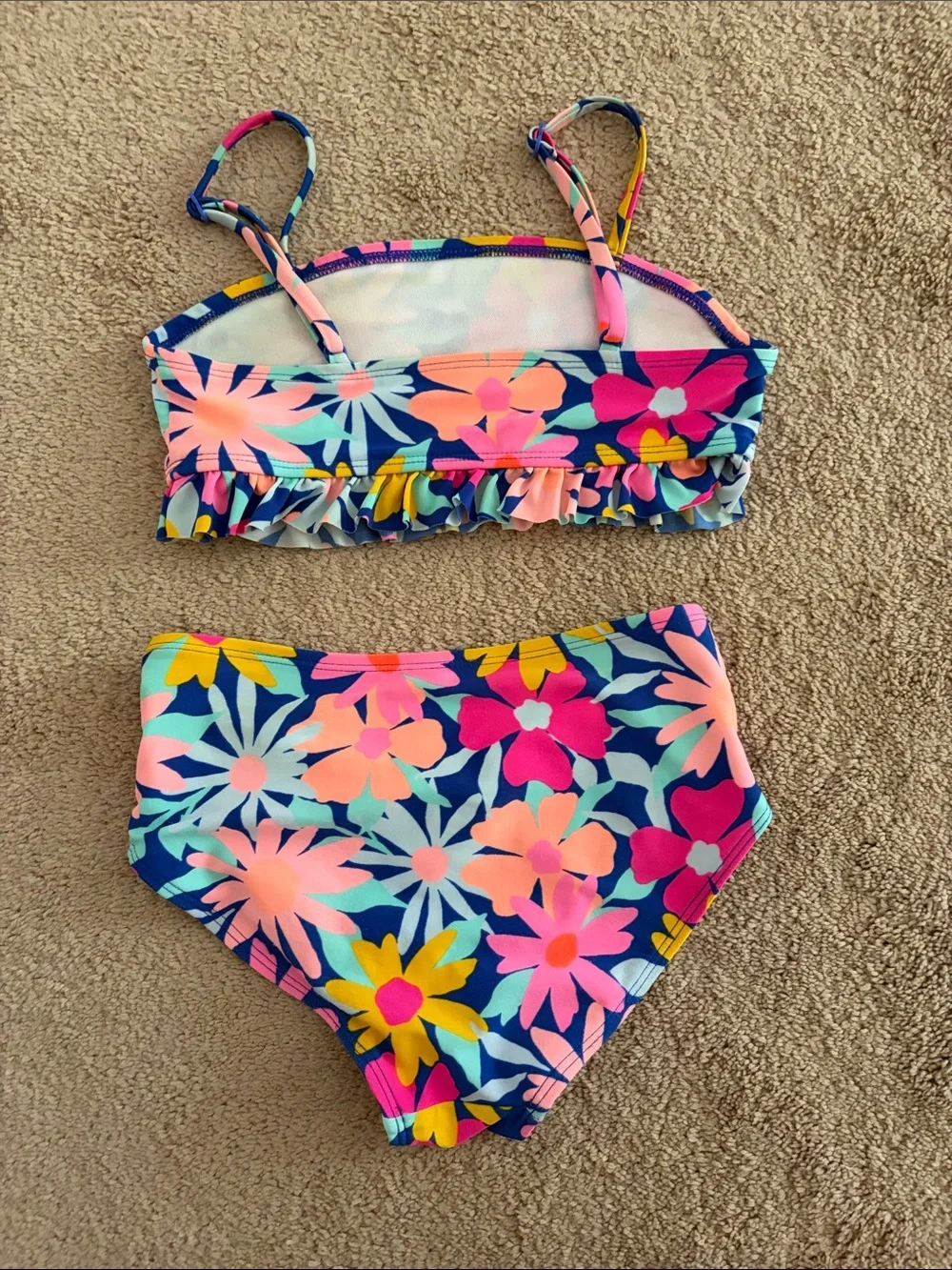 Cat & Jack Navy Floral Two-Piece Bikini with Pink and Yellow Flowers
